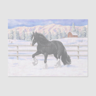 Black Gypsy Vanner Irish Cob Draft Horse In Snow Tissue Paper