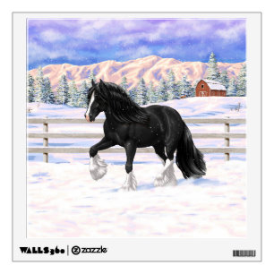 Black Gypsy Vanner Irish Cob Draft Horse In Snow Wall Decal
