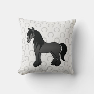 Black Gypsy Vanner / Shire / Clydesdale Horse Throw Pillow