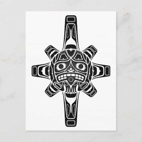 Black Haida Sun Mask on White Postcard