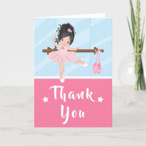 Black Hair Ballerina Pink Birthday Thank You Card