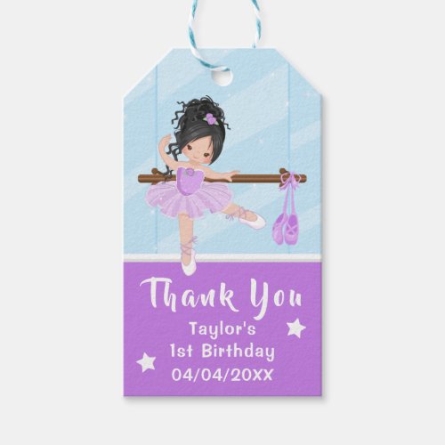 Black Hair Ballerina Purple Birthday Thank You Gif Gift Tags