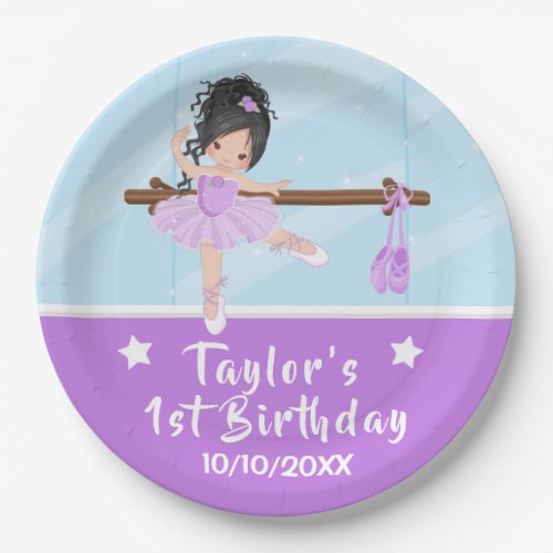 Black Hair Ballerina Purple Tutu Birthday Paper Pl Paper Plates