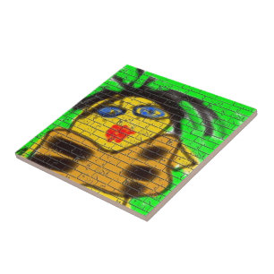 Black Hair Bee Woman Graffiti Wall Painting Green Ceramic Tile