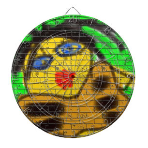 Black Hair Bee Woman Graffiti Wall Painting Green Dartboard With Darts