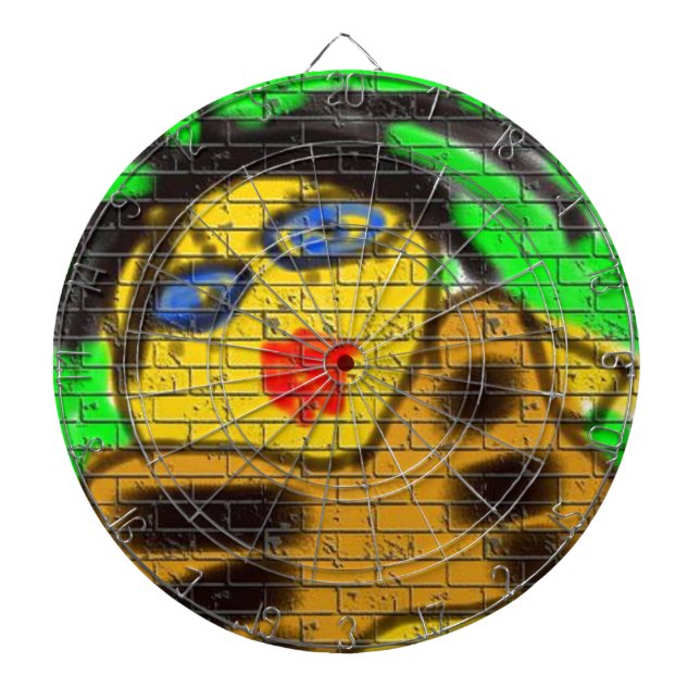 Black Hair Bee Woman Graffiti Wall Painting Green Dartboard With Darts (Front)