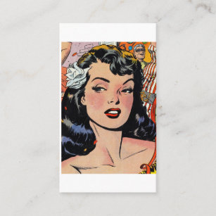 Black Hair Betty Paige Pinup girl with flower Business Card