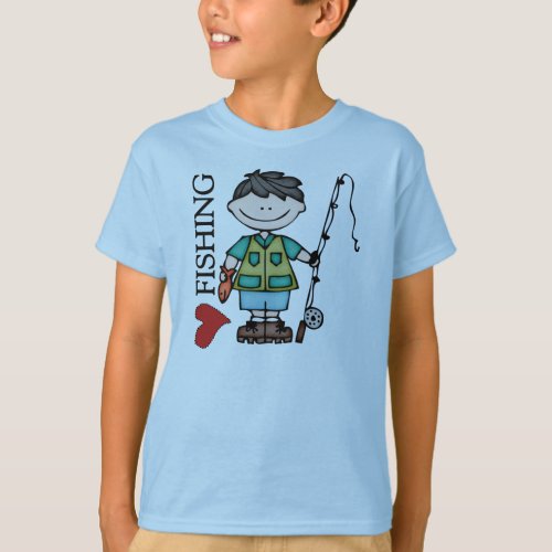 Black Hair Boy I Love Fishing T_Shirt