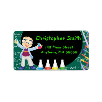 Black Hair Boy Mad Scientist Party Address Labels