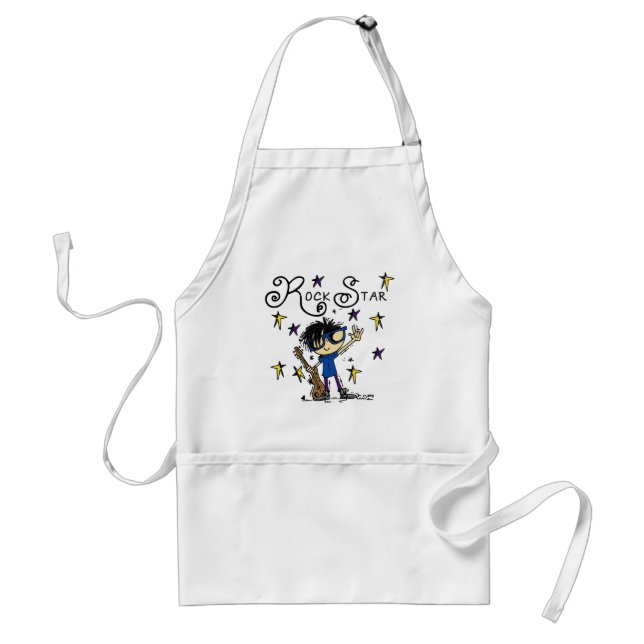 Black Hair Boy Rock Star Adult Apron (Front)