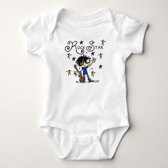 Black Hair Boy Rock Star Baby Bodysuit (Front)