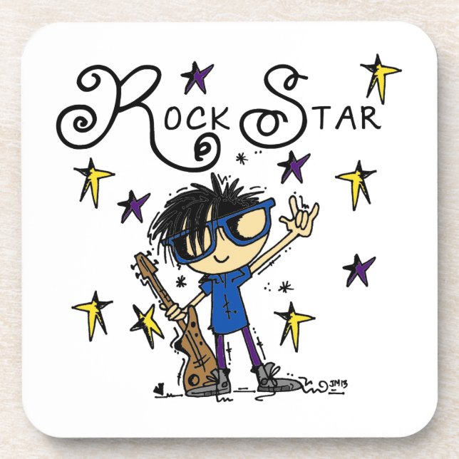 Black Hair Boy Rock Star Beverage Coaster (Front)