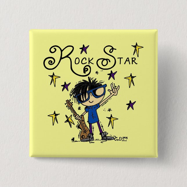 Black Hair Boy Rock Star Button (Front)