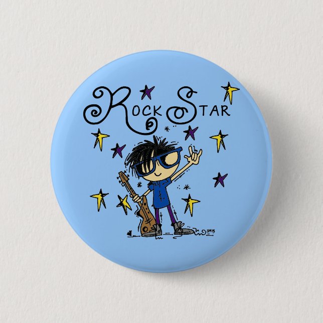 Black Hair Boy Rock Star Button (Front)