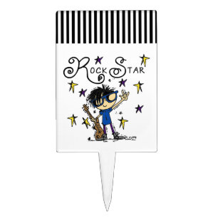 Black Hair Boy Rock Star Cake Topper