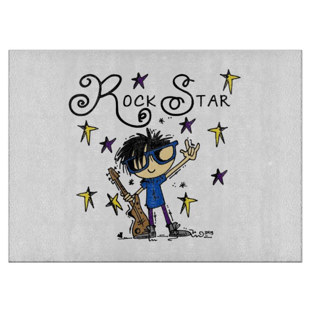 Black Hair Boy Rock Star Cutting Board (Front)