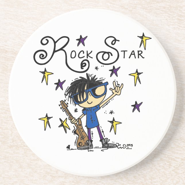 Black Hair Boy Rock Star Drink Coaster (Front)