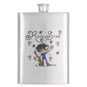 Black Hair Boy Rock Star Hip Flask