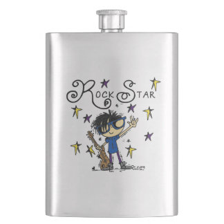 Black Hair Boy Rock Star Hip Flask