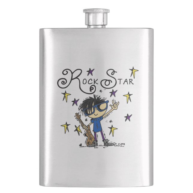 Black Hair Boy Rock Star Hip Flask (Front)