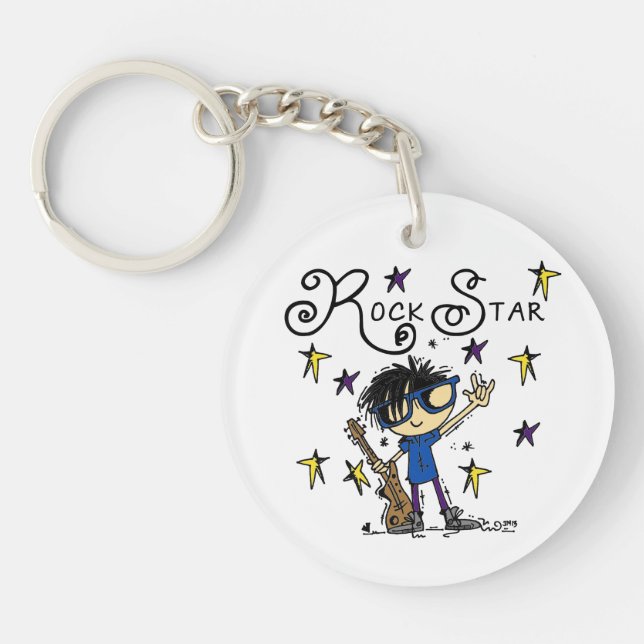 Black Hair Boy Rock Star Keychain (Front)