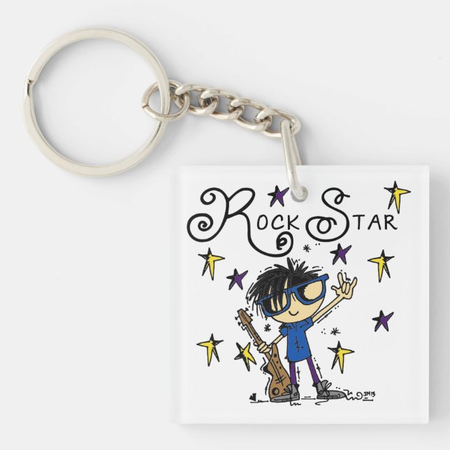 Black Hair Boy Rock Star Keychain (Front)