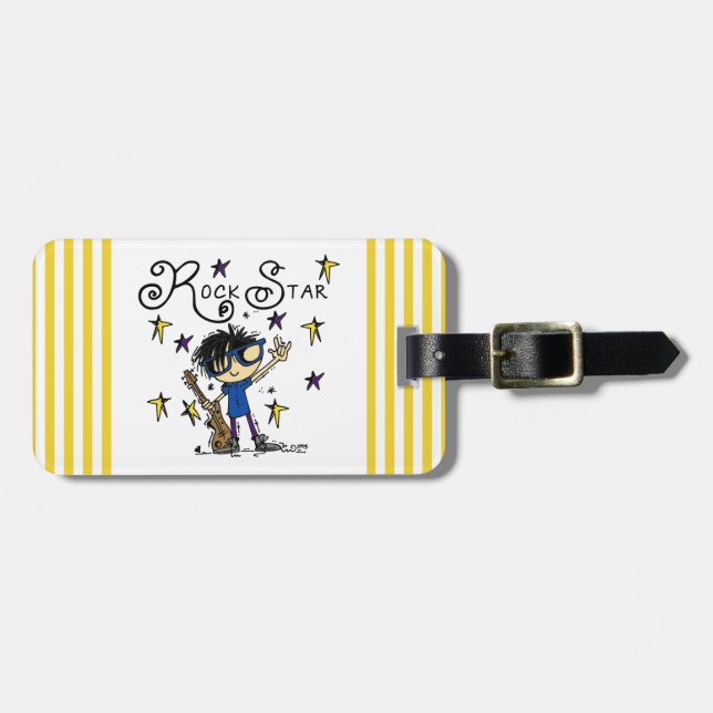Black Hair Boy Rock Star Luggage Tag (Front Horizontal)