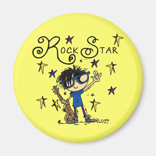 Black Hair Boy Rock Star Magnet (Front)
