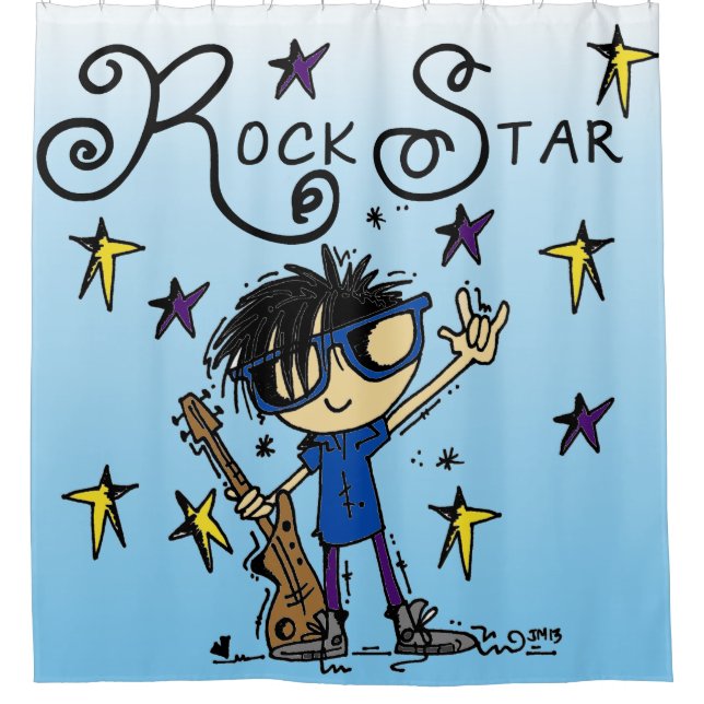Black Hair Boy Rock Star Music Shower Curtain (Front)