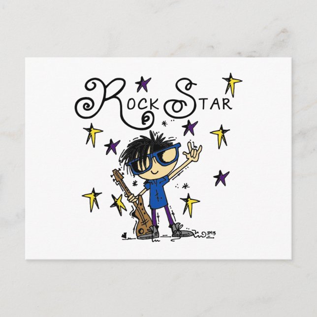 Black Hair Boy Rock Star Postcard (Front)