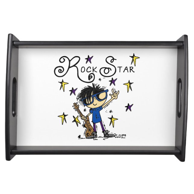 Black Hair Boy Rock Star Serving Tray (Front)