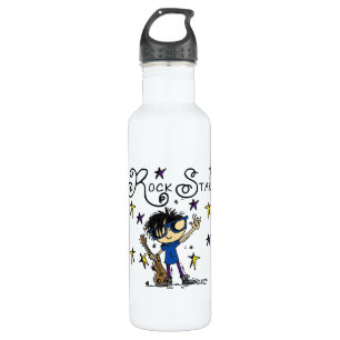Black Hair Boy Rock Star Stainless Steel Water Bottle