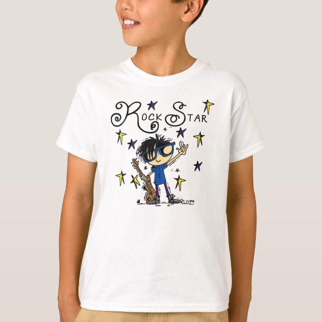 Black Hair Boy Rock Star T-Shirt (Front)