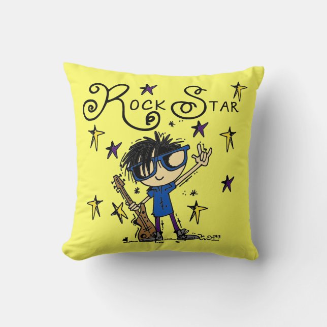 Black Hair Boy Rock Star Throw Pillow (Front)
