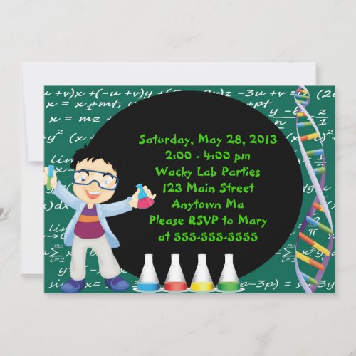 Black Hair Boy Scientist Birthday Party Invitation