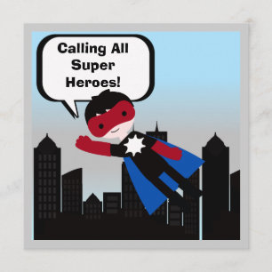 Black Hair Boy Super Hero Birthday Invitation