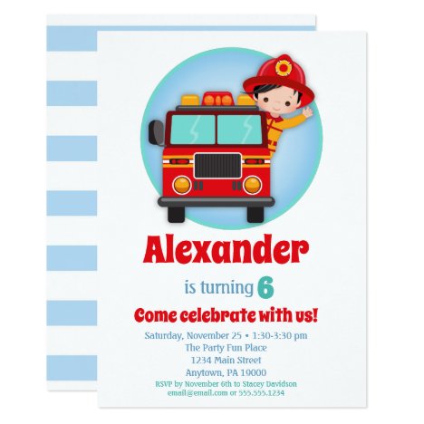 Firefighter Invitation Firetruck Invite Firefighter Birthday 