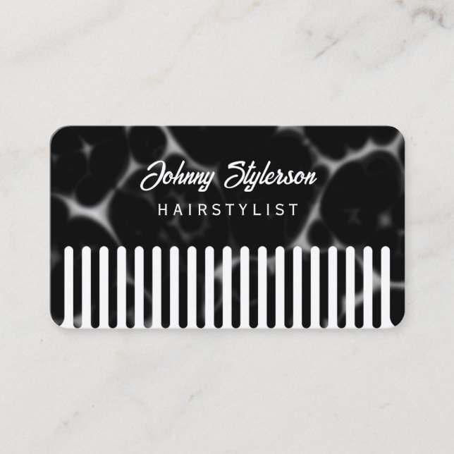 Black hair comb looking hairstylist business card (Front)