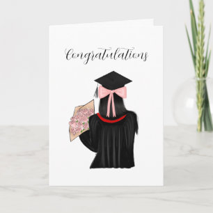 Black Hair Coquette Graduate Congratulations Card