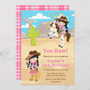 Black Hair Cowgirl Birthday Party Invitation