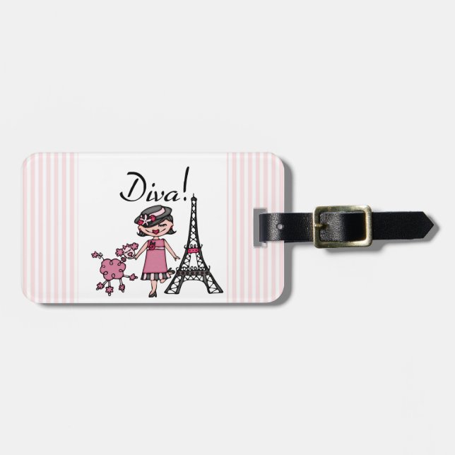 Black Hair Diva Luggage Tag (Front Horizontal)