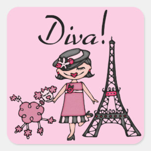 Black Hair Diva Square Sticker