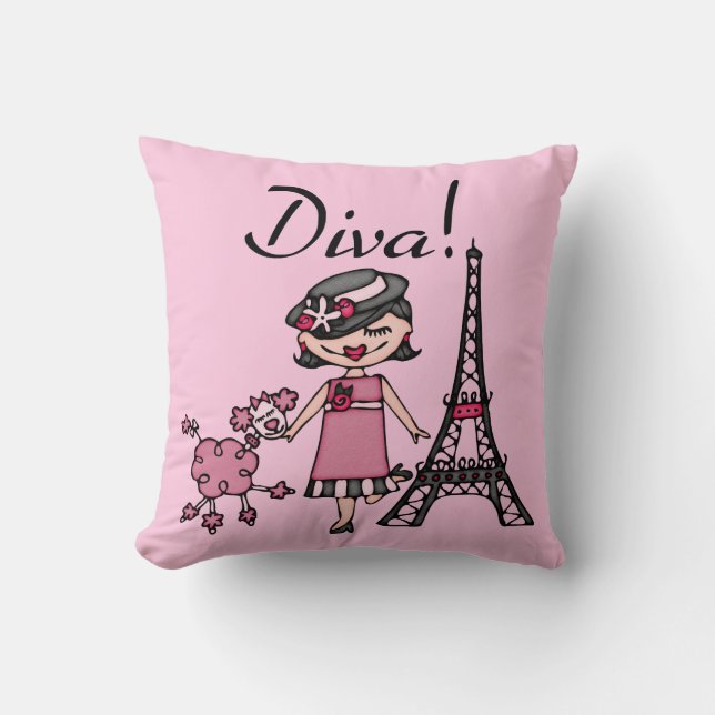 Black Hair Diva Throw Pillow (Front)