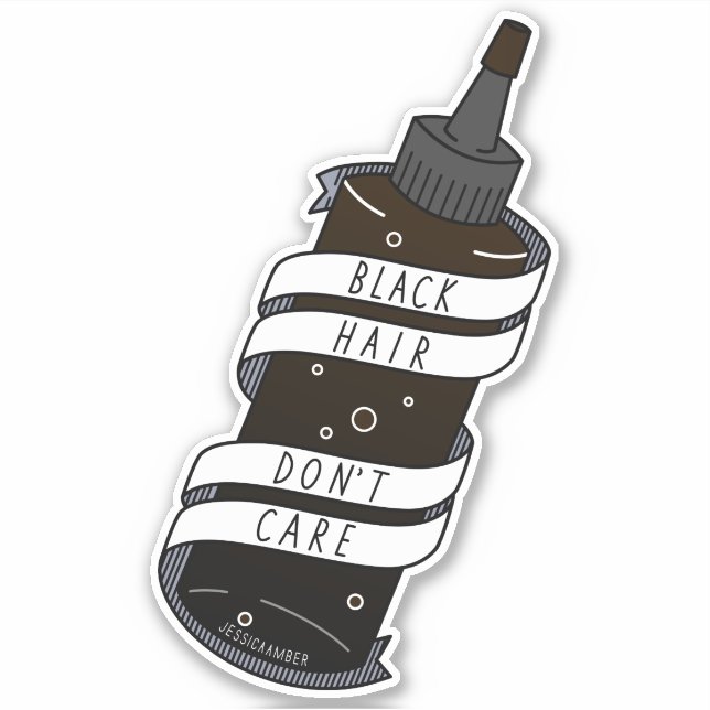 Black Hair Don't Care Cartoon Dye Bottle Sticker (Front)