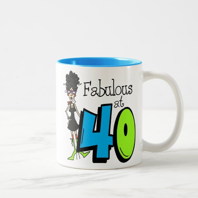 Black Hair Fabulous at 40 Birthday Two-Tone Coffee Mug (Right)