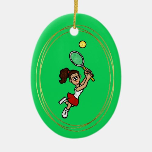 Black Hair Female Tennis Player Christmas Ornament