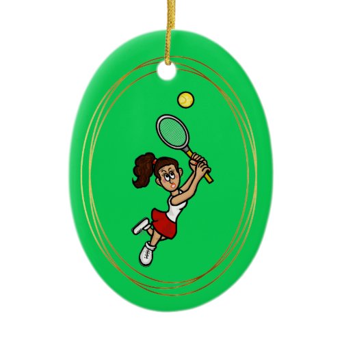 Black Hair Female Tennis Player Christmas Ornament