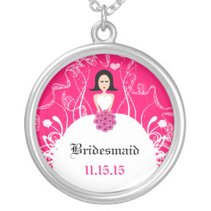 Black Hair Fuchsia Wedding Bridesmaid Necklace