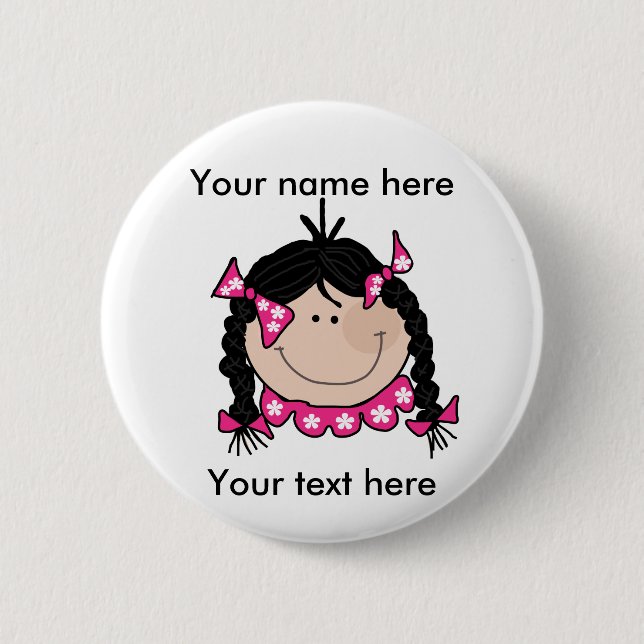 Black Hair Girl Customizable  Button (Front)