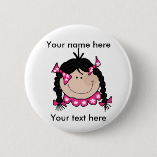 Black Hair Girl Customizable Button